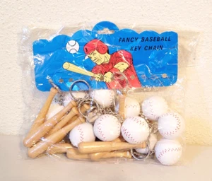 12 Vintage Fancy Baseball Bat and Ball Keychains on Card in Package New - Picture 1 of 2