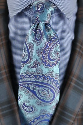 Lord R Colton Masterworks Tie - Florina Aqua Blue Red Paisley Silk Necktie - New - Image 1 of 4