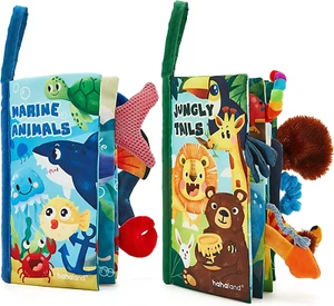 Baby Toys 0-6 Months - Crinkle Books for Babies 2PCS, Tails Sensory Book 6-12 Mo - Picture 1 of 13