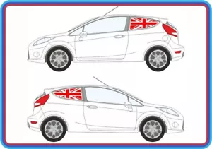 FORD FIESTA MK7 MK7.5 3DR REAR WINDOWS UNION JACK DECALS ST ZS ZETEC S ECOBOOST - Picture 1 of 3
