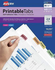 Avery 16821 Printable Self Adhesive Tabs Multi Colored 1-1/4” PACK OF 96 NEW! - Picture 1 of 9