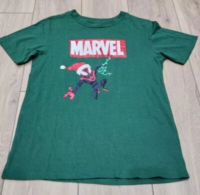 Marvel Spiderman Kids Large Holiday Christmas Short Sleeve Graphic TShirt Green - Image 1 of 4