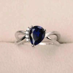 2.50 Ct Pear Natural Sapphire Diamond Ring 14K Solid White Gold Size All - Picture 1 of 6