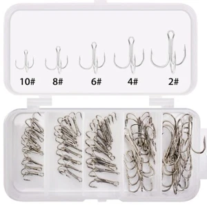 50pcs Fishing Hook Treble Hooks High Carbon Treble Hooks Super Sharp Solid Hook - Picture 1 of 8