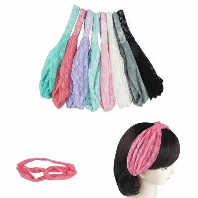 Lote de 6 piezas diadema ancha nudo torcido de encaje pañuelo turbante diadema boho yoga Foto 1 de 2