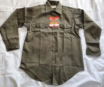 VTG Key Imperial Key Prest Army Green Button Up Front Work Shirt Mens 15 MED - Image 1 of 4