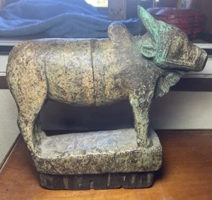 Scultura Toro Nandi IN Legno Policroma - India Verso 1900 - Foto 1 di 9
