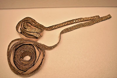 Vintage Parsi Gara Spitze Silber Gewinde Bestickt Rand Border Sari Kern Stoff " - Bild 1 von 4