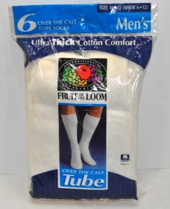 6 Paar Vintage Fruit of the Loom Herrensocken über Wade Röhre weiß 10-13 USA 1994 - Bild 1 von 6