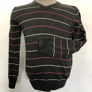L.O.G.G Label Of Graded Goods Sweater Men's Medium L/S Gray White Stripe Cotton - Picture 1 of 7