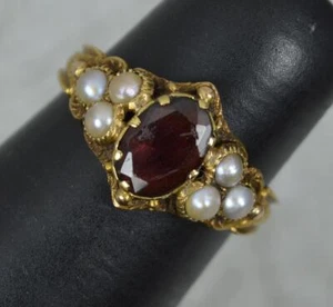 Frühe viktorianische 18 Karat Gold Granat und Perle Cluster Ring - Bild 1 von 12