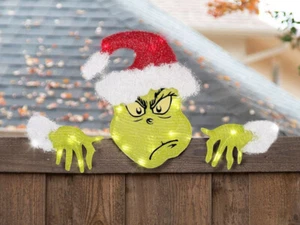 Santa Grinch Fence Sitter Holiday Decor Christmas Decoration Figure Dr Seuss New - Picture 1 of 3