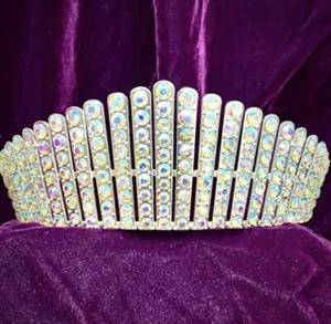 Pageant Tiara AB Rhinestone Crown Wedding Bridal Quinceanera  Kokoshnik Large - Picture 1 of 4