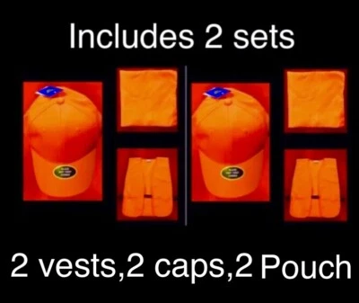 2 SETS outdoor cap Safety Blaze Orange 6 Panel Baseball CAP & VEST SETS,ONE SIZE - Image 1 of 4