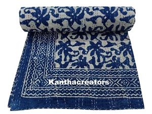 Floral Print Cotton Quilt Reversible Cotton Blanket Handmade King Size Bedspread - Picture 1 of 7
