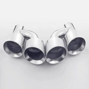 2PCS Stainless Steel Quad 4" Out Exhaust Tips 2-1/4" Inlet Staggered Angle Cut - Picture 1 of 5
