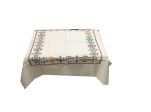 Om Vintage Indian 100% Cotton Hand Embroidered Beige Table Cloth T22 - Picture 1 of 1