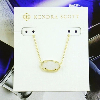 Clearance!! NWT Kendra Scott Elisa White Iridescent Drusy Necklace Gold Tone - Image 1 of 4