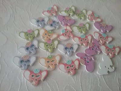 Knöpfe, Elefant, ( K A196),Holz weiß mit mehrfarbigen Druck, 25 Stück, 30 X 20mm - Bild 1 von 4