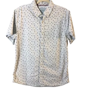 Steel & Jelly Men's Short Sleeve Shirt Large Blue Beach Umbrellas Sand Chairs - Picture 1 of 11