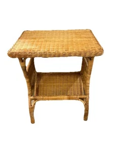 Vintage Honey Wicker Magazine Rack Side Table Boho Chic 20”x16”x24” - Picture 1 of 10