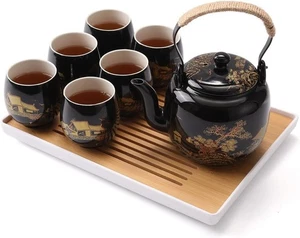 Dujust Japanese Tea Set, Black Porcelain Set with 1 Teapot 6 - Picture 1 of 6