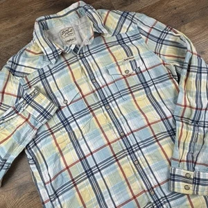 Lucky Brand Women's Western Pearl Snap Yellow/Blue Long Sleeve Shirt Sz Med - Picture 1 of 9