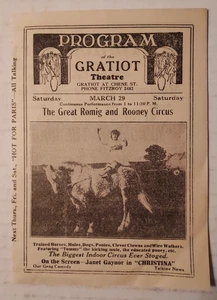 Lot 10: Circus Romig & Rooney Program Gratiot Theatre Detroit handbill - Picture 1 of 3
