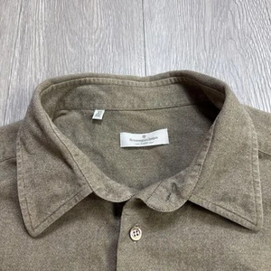 Camisa Ermenegildo Zegna Para Hombres XL Marrón Topo Franela Abotonada Algodón Relajado - Imagen 1 de 8