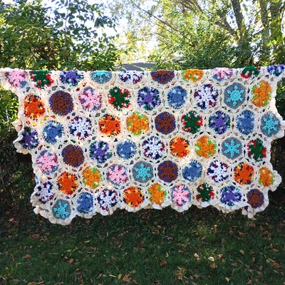 Manta afgana de ganchillo hecha a mano de colección 3D rosa abuela hexagonal multicolor 64X80 Foto 1 de 4