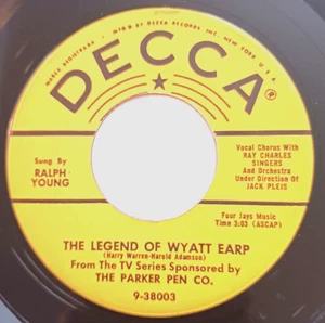 Parker Pen Company Promo 1 cara vinilo 45 Legend of Wyatt Earp por Ralph Young - Imagen 1 de 2