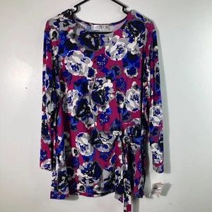 Womens Kasper Floral Side Tie 3/4 Sleeve Stretch Top 2X NWT - Picture 1 of 11