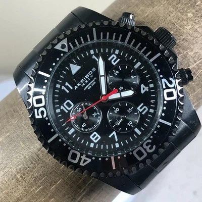 Akribos XXIV Men AK950BK Fashion Chronograph Black Tone Quartz 44mm Watch 7" - Image 1 of 4