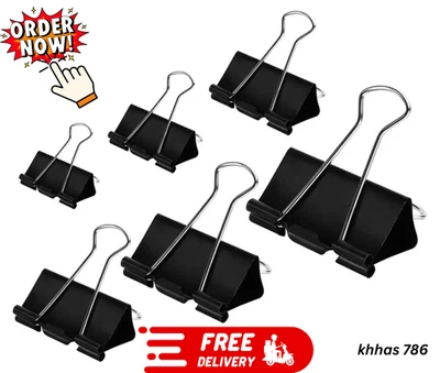 COOFFICER Binder Clips Paper Clamps Assorted Sizes 100 Count (Black), X Large, Large, Medi