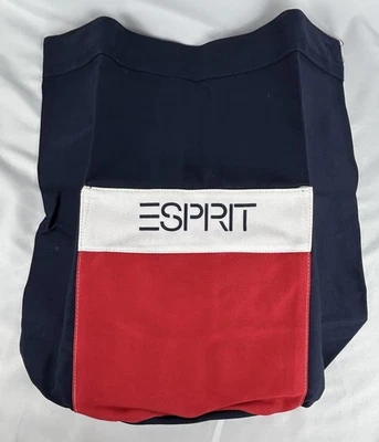 Vintage Esprit Canvas Tote Bag Backpack Drawstring Cotton Red White Blue - Image 1 of 4