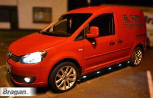 Side Bars + White LEDs For Volkswagen Caddy Maxi LWB 2015 - 2021 - BLACK Steel - Picture 1 of 10
