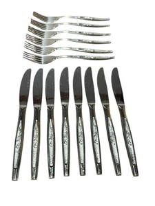 Carlton Stainless Woodcrest Flatware Japan Mixed Lot Knives & Forks 14 Pcs EUC - Picture 1 of 4