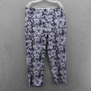 Talbots Floral Print Perfect Crop Pants Size 10 Blue Purple Womens Casual - Picture 1 of 14