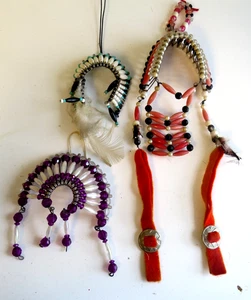 Vintage Handmade Safety Pin Beaded Western Indian Headdress Ornaments Lot of 3 - Picture 1 of 5