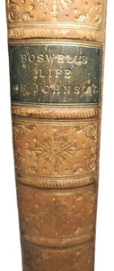 Attractive Antique Leather Bound Marbled Book Boswells Life Of Johnson 1800s - Foto 1 di 15