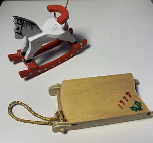 Vintage Handmade Wooden Christmas Ornaments Sled Rocking Horse Dated 1978 - Picture 1 of 18