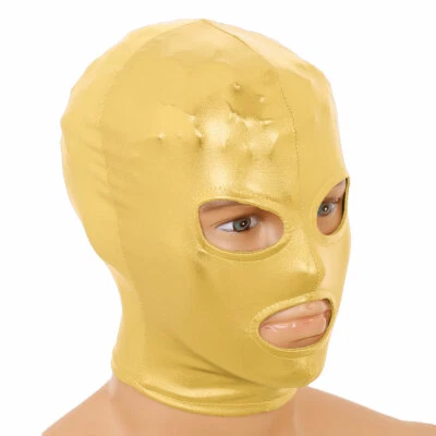 Unisex Face Mask Latex Shiny Metallic Open Eyes and Mouth Full Face Mask Hood - Image 1 of 4