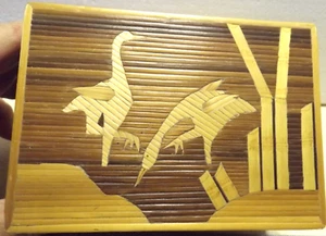 Vintage Wooden Vanity Box Red Velvet Interior and Bamboo Inlay CRANE BIRDS - Picture 1 of 6