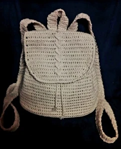 Genuine Handmade Crochet Backpack, White, Beautiful flap details. Zip clousure - Picture 1 of 1