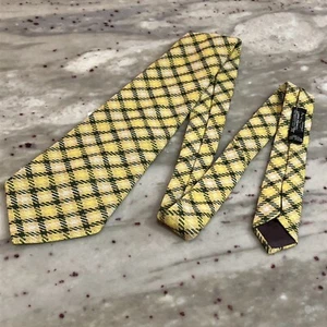 Vintage Argyle Grid Neck Tie Pennys Towncraft Yellow Pattern Polyester Preppy - Picture 1 of 7