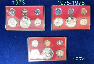 Uncirculated 1973, 1974, 1975/76 S U.S Mint Proof Set w/ case    ML - Image 1 of 4