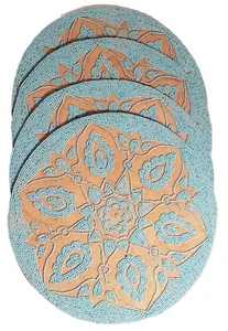 4 Leila’s Linens Glass Bead Placemats Round Teal Ocean Blue Centerpiece Mats  - Picture 1 of 19