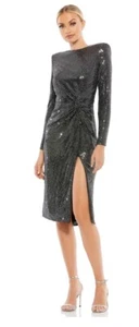 Leena For Mac Duggal schwarz Schmuck Rüschen Abendkleid Langarm Gr 10 26721 - Bild 1 von 10