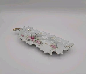 KALK White Porcelain Leaf Shaped Floral Dish - Gold Trim Germany Marked - Picture 1 of 5