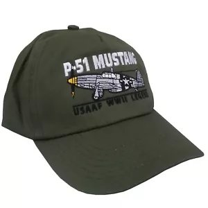 NORTH AMERICAN P51 MUSTANG WW2 FIGHTER AIRCRAFT EMBROIDERED GREEN BASEBALL CAP - Picture 1 of 3